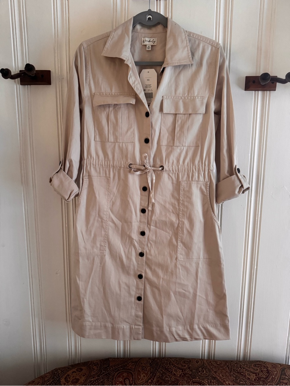 Wonderly True Stone Utility Shirt Dress in Light Beige